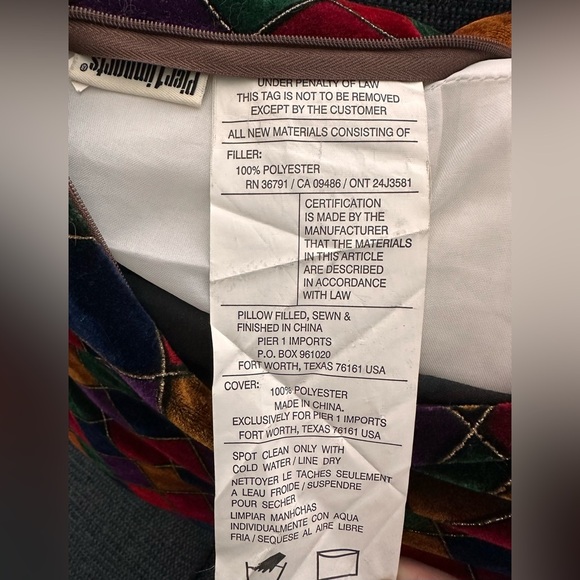 Pier 1 Imports Velvet Pillow Diamond Stitched Jewel Tones Tassels 20" - Picture 6 of 7